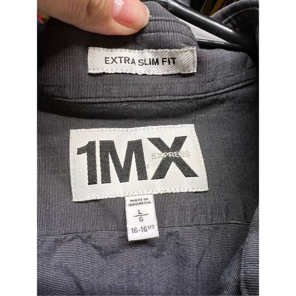 Express 1MX Mens Charcoal Gray Extra Slim Fit Long Sleeve Button Up Dress Shirt - Picture 5 of 9